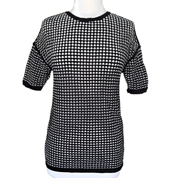 PORTS 1961 Black & White Open Knit Short Sleeve Sweater - Picture 1 of 11